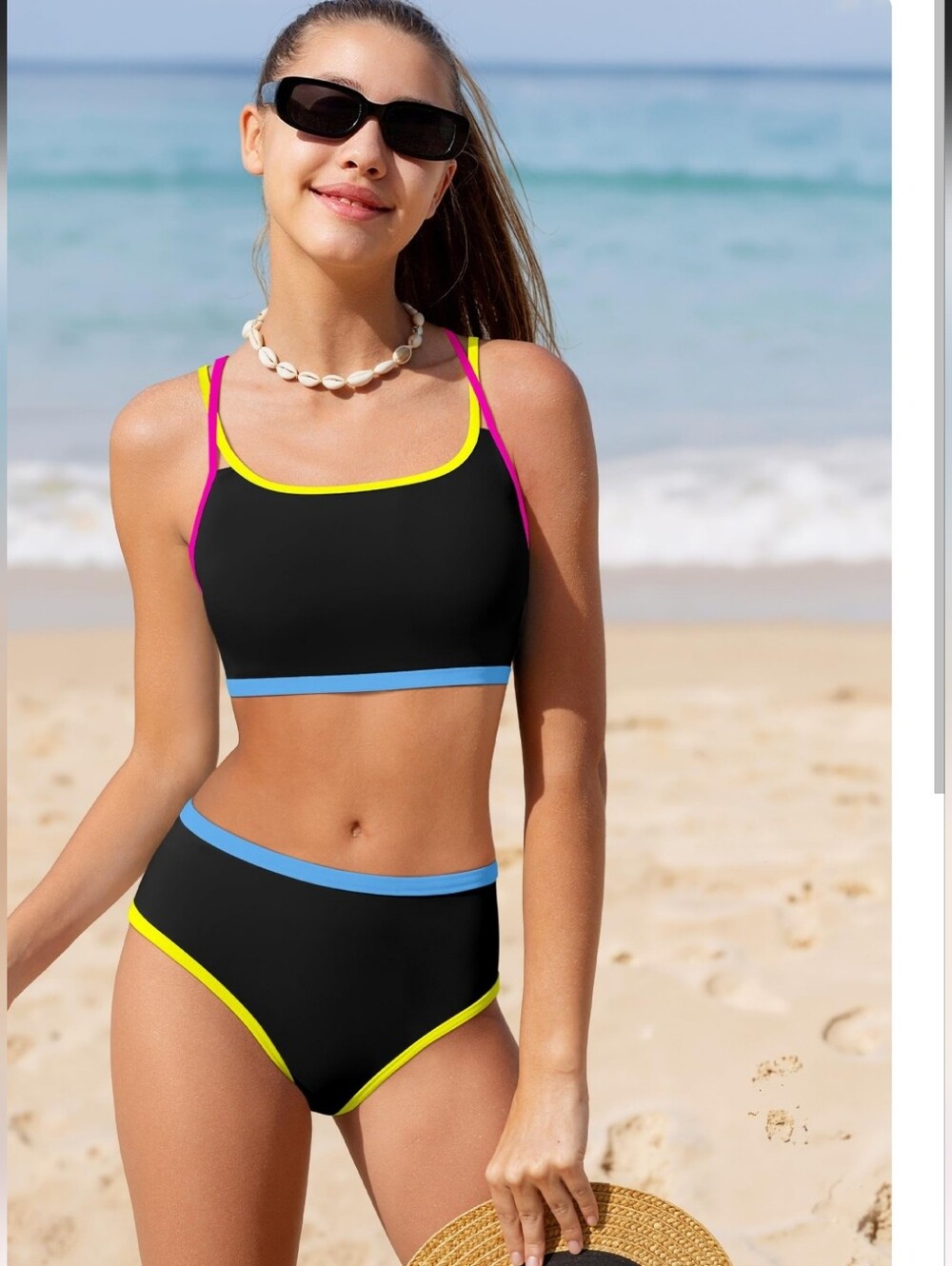 NECIOUS Girls Size 14-16 Bikini Bathing Suits. Color Block Double Strap. NWT